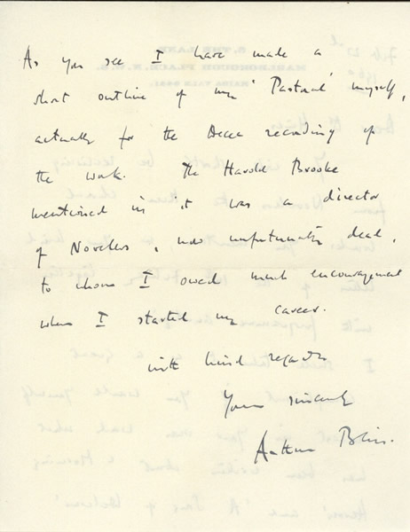 Bliss, Arthur - Autograph Letter - (1803)
