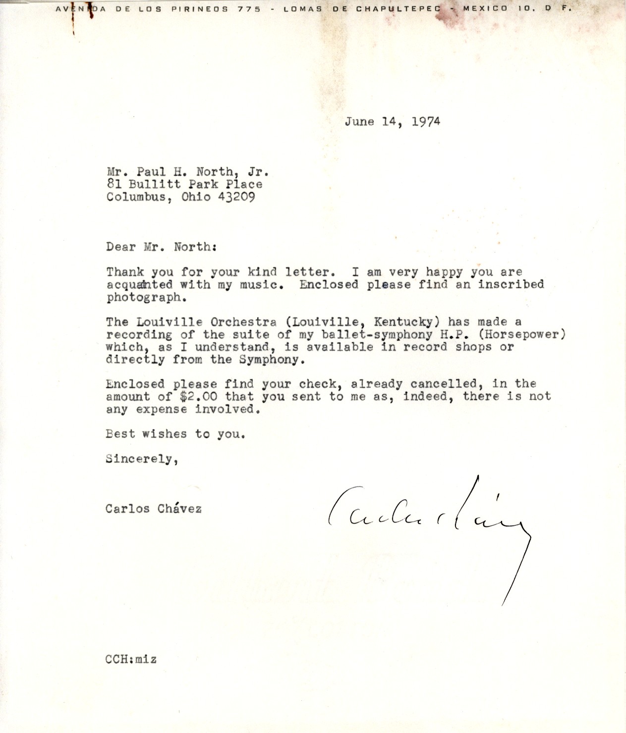 Chavez, Carlos - Typed Letter And Photograph Signed - (2243)