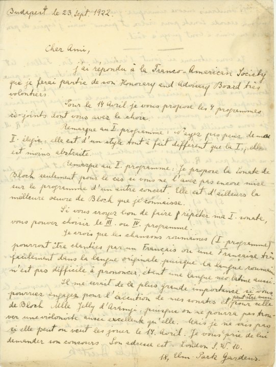Bartók, Béla - Important Autograph Letter In French - (4333)