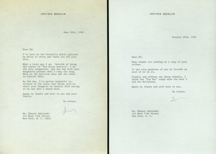 Berlin, Irving - Correspondence: 16 Typed Letters Signed