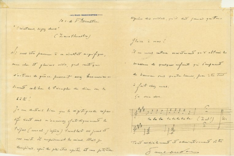Dukas, Paul - Autograph Letter with Musical Quotation Signed