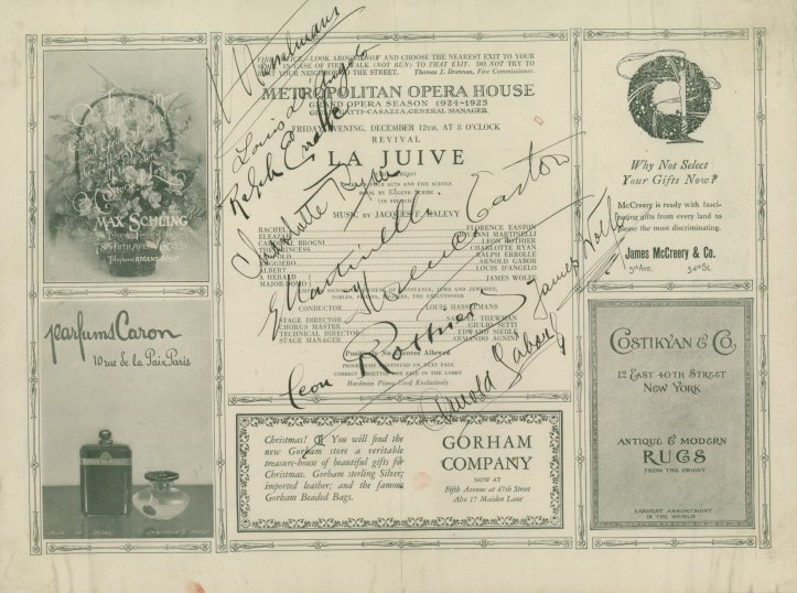 Metropolitan Opera Signed 1925 Program Of Falstaff - La Juive On Verso. - (2436)