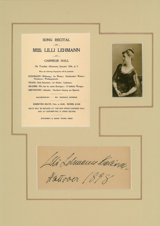 Lehmann, Lilli - ensemble with signature, photo & recital program