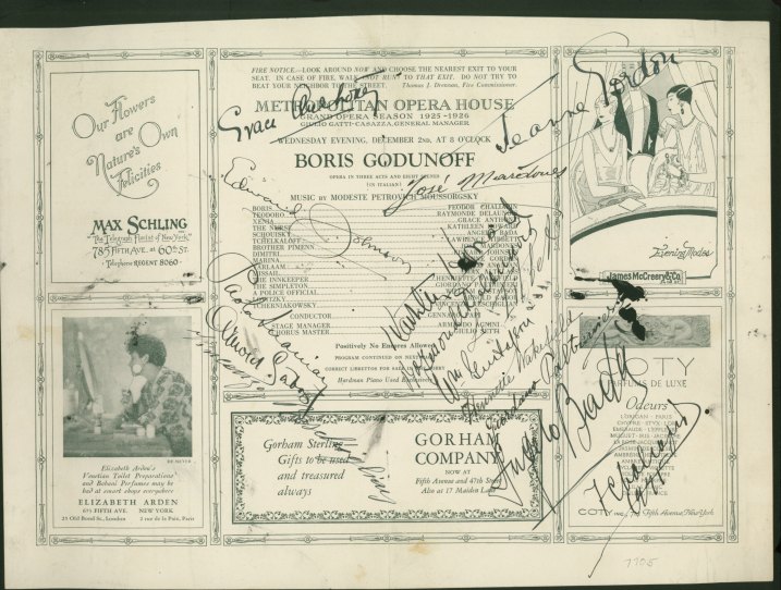 Metropolitan Opera Signed 1925 Program Of Moussorgsky's Boris Godunoff - Program Signed... - (2410)