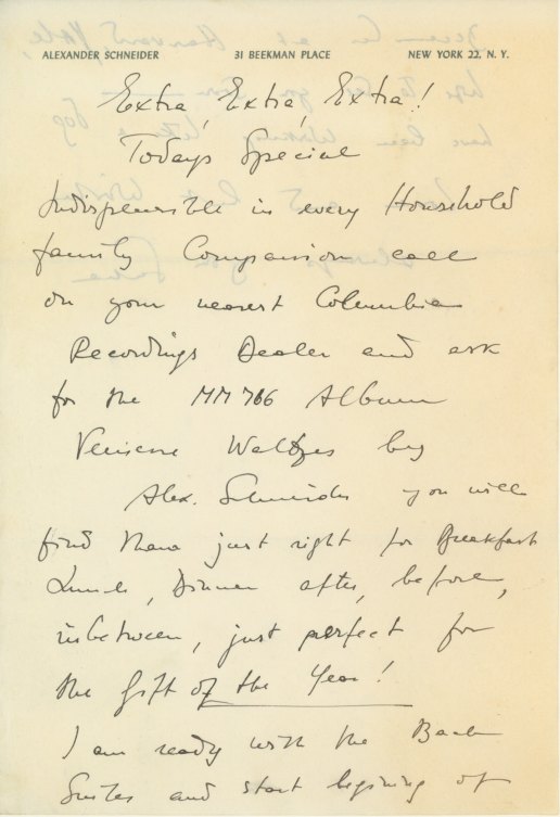 Schneider, Alexander - Autograph Letter - (3442)