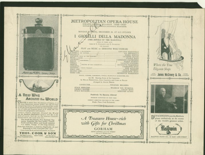Metropolitan Opera Signed 1927 Program Of Aida - Program Signed By Rethberg, Martinelli And... - (2412)