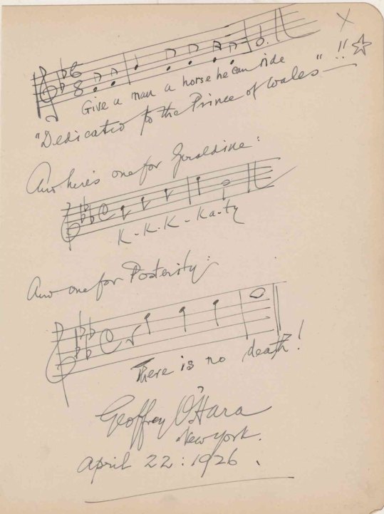 O'Hara, Geoffrey - Album Leaf with Three Autograph Musical Quotations