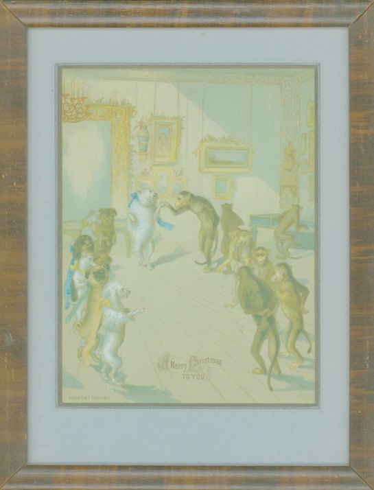 Christmas - Dogs & Monkeys Dance - Framed Print. - (6997)