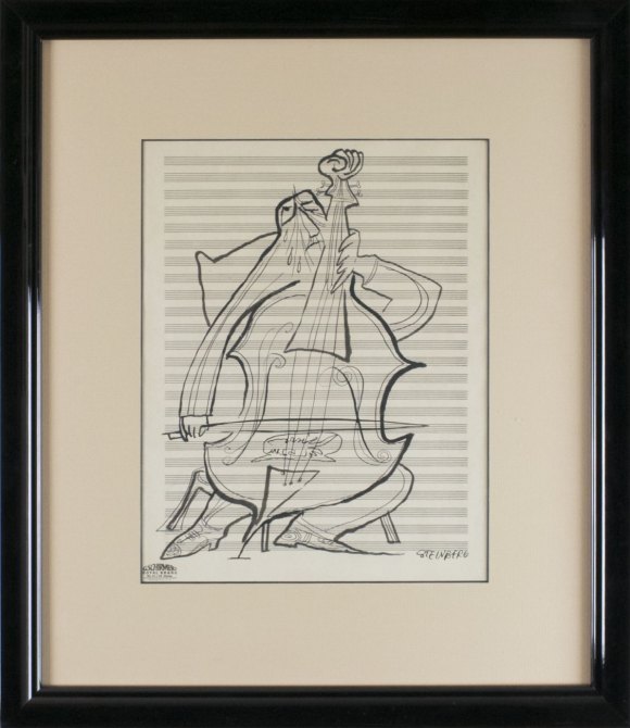 CELLO - ORIGINAL DRAWING OF A CELLIST - Steinberg, Saul