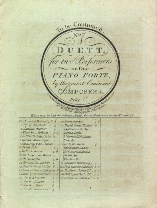 Billington, Thomas - Duet, Anna, "Shepherds I Have Lost My Love," Air By Stamitz, "To... - (1182)