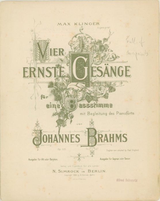 Brahms, Johannes - Vier Ernste Gesänge für eine Bassstimme, op. 121.