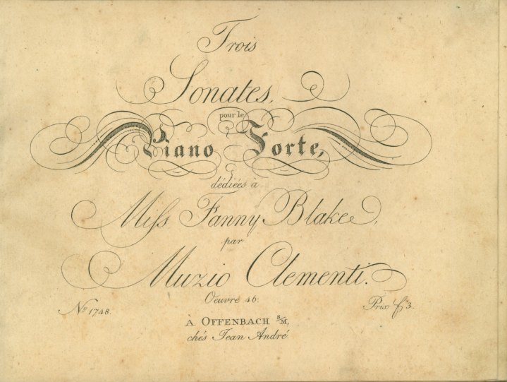 Clementi, Muzio - Trois Sonates Pour Le Piano Forte, Dédiées à Ms Fanny Blake, Oeuvre 46. - (4348)