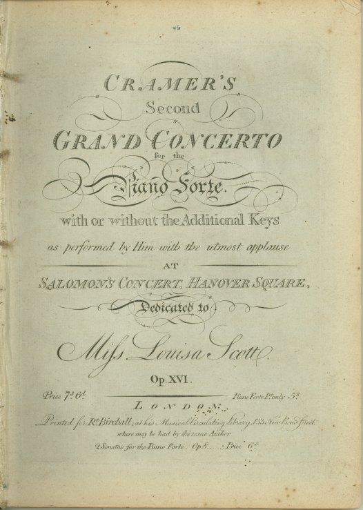 Cramer, J.B. - Second Grand Concerto For The Piano Forte With Or Without The Additional Keys... - (6145)
