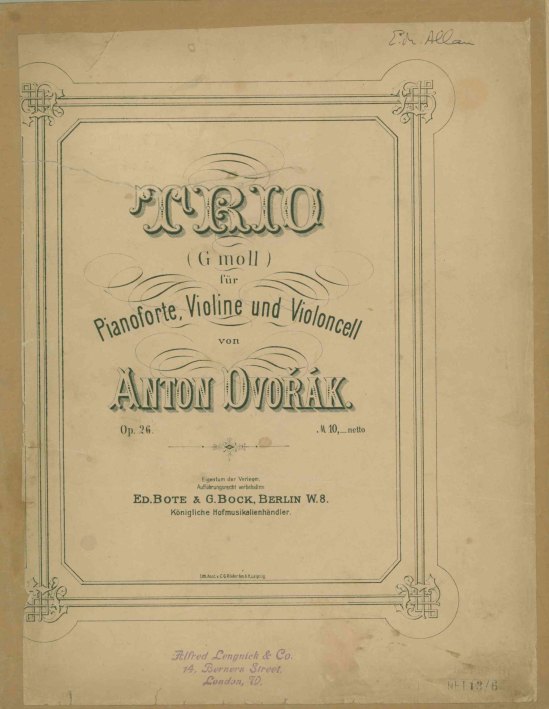 Dvorak, Antonin - Trio, G moll, für Pianoforte, Violine und