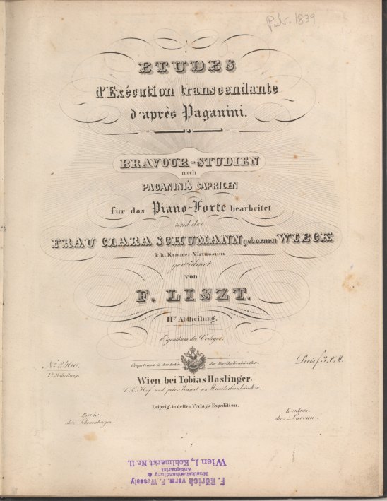 Liszt, Franz - Etudes D'Execution Trascendante D'apres Paganini. Bravour-studien Nach... - (3960)