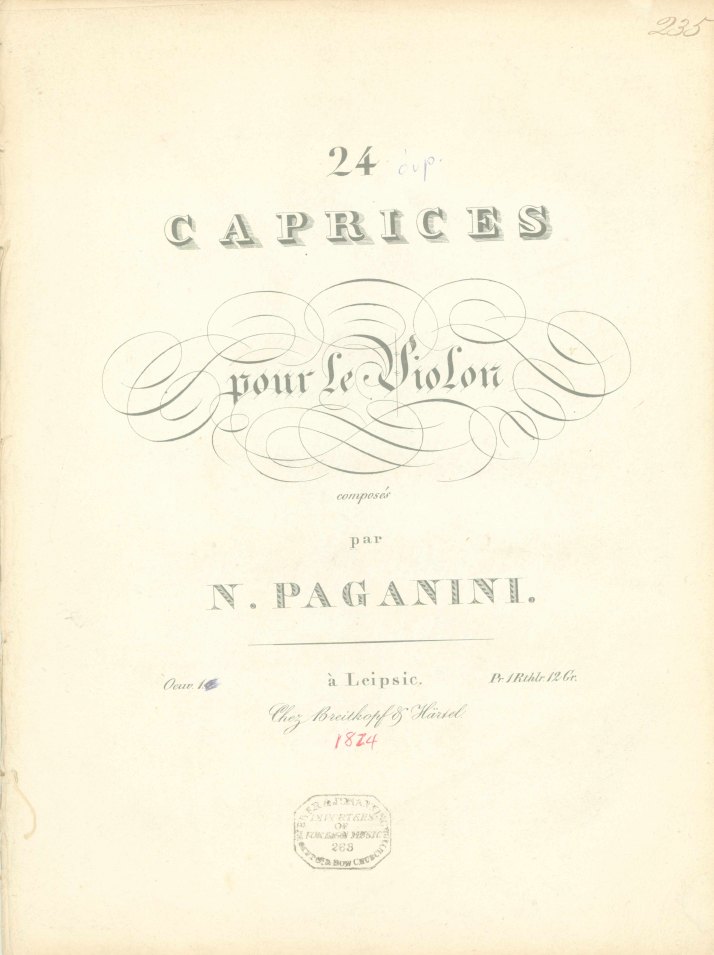 Paganini, Nicolò - 24 Caprices pour le Violon. Op. 1.