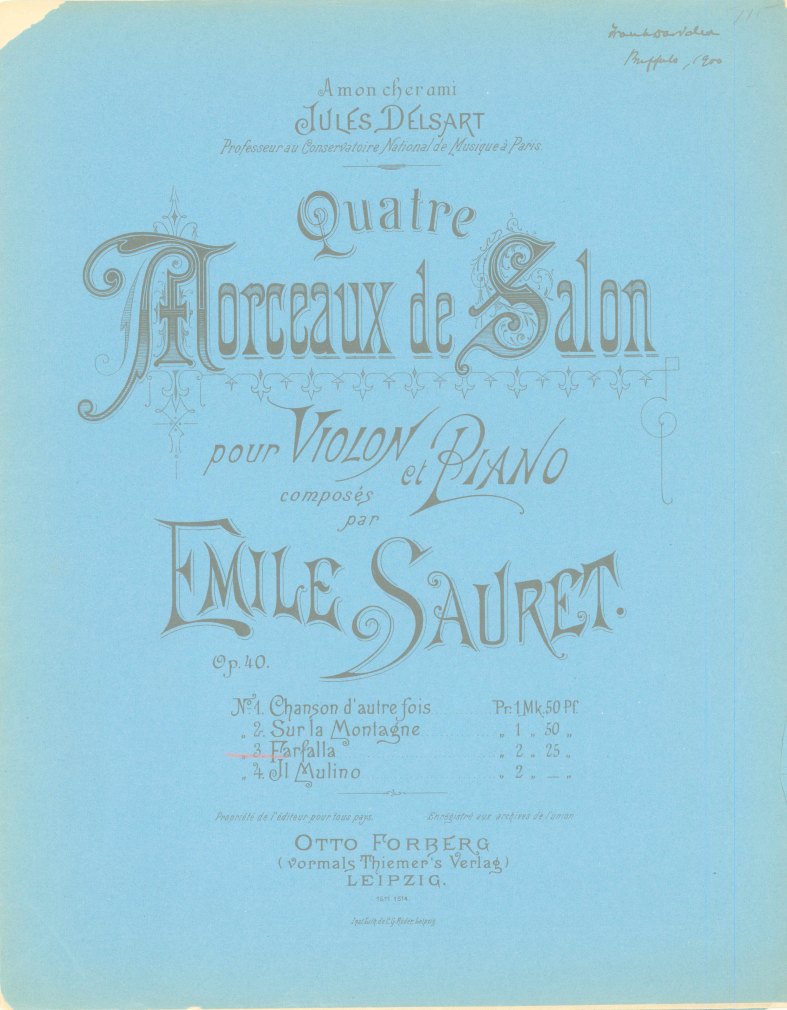 Sauret, Emile - Quatre Morceaux de Salon pour Violon et Piano. Op. 40,