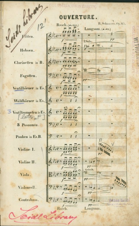 SCHUMANN SCORE OWNED BY SEIDL - Schumann, Robert - Ouverture für