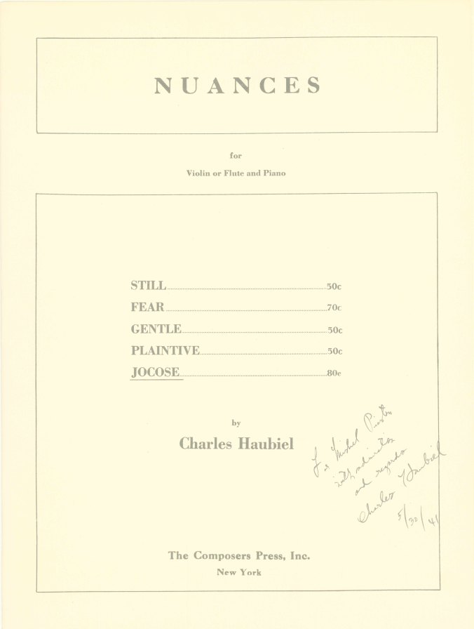 Haubiel, Charles - Nuances for Violin or Flute and Piano.