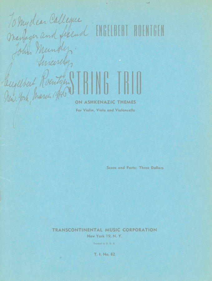 Roentgen, Engelbert - String Trio on Ashkenazic Themes. For Violin,