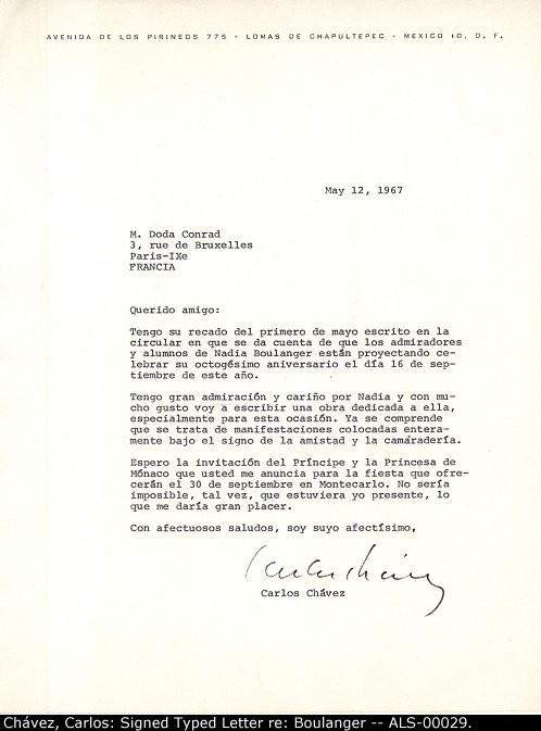 Chávez, Carlos - Typed Letter Signed