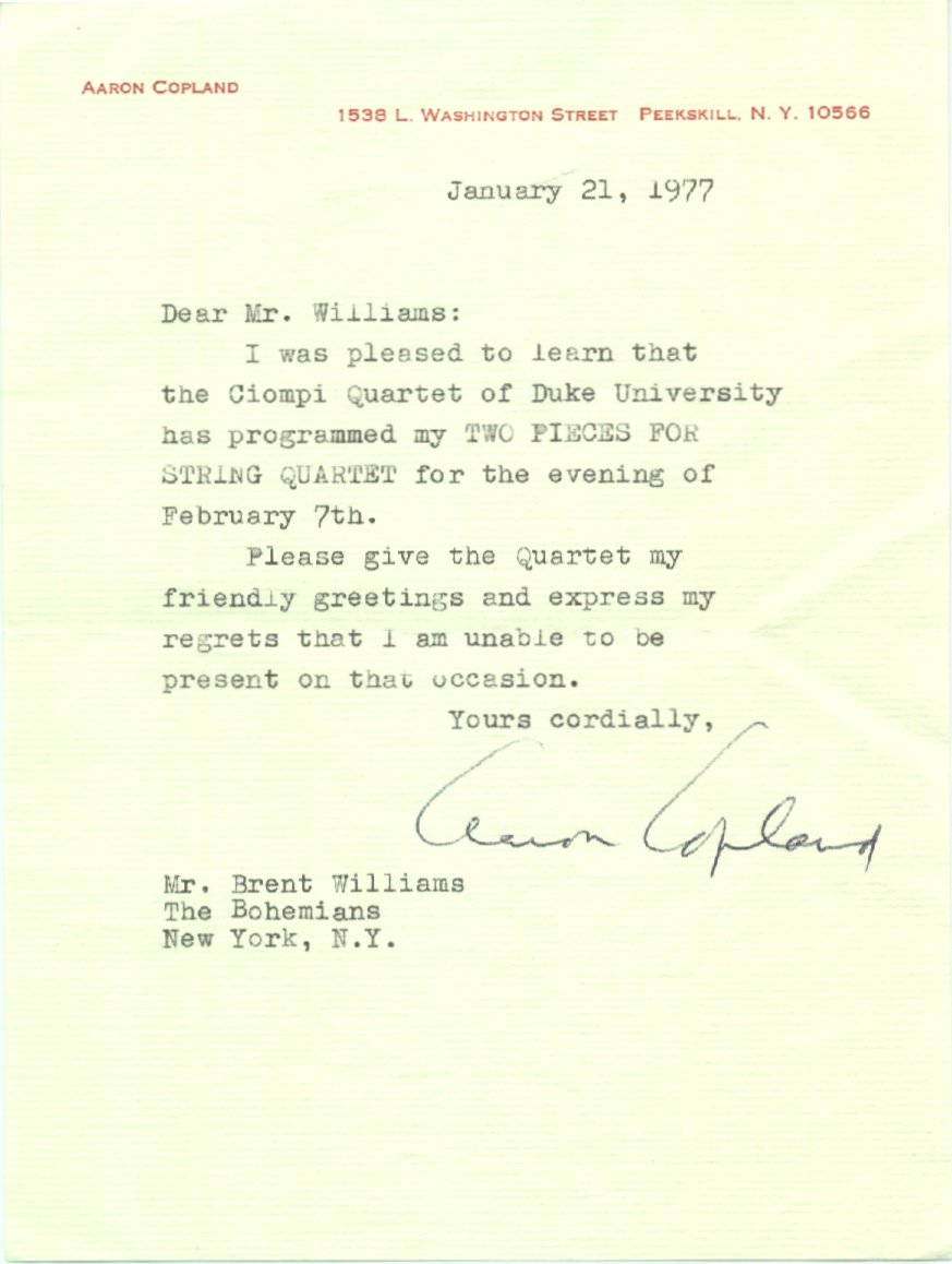 Copland, Aaron - Autograph Letter Signed