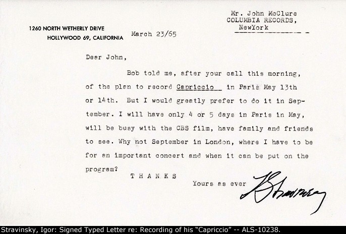 Stravinsky, Igor - Typed Letter Signed