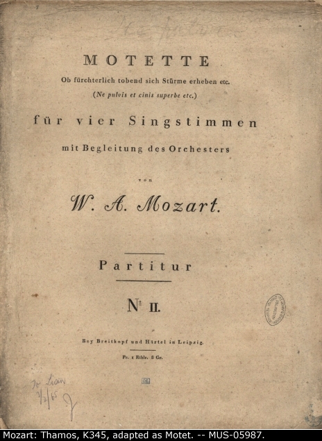 Mozart, W.A. - Thamos, Incidental Music, K345, selections, adapted,