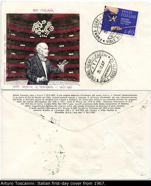 TOSCANINI FIRST DAY COVER - Italian first-day cover issued in 1967 for