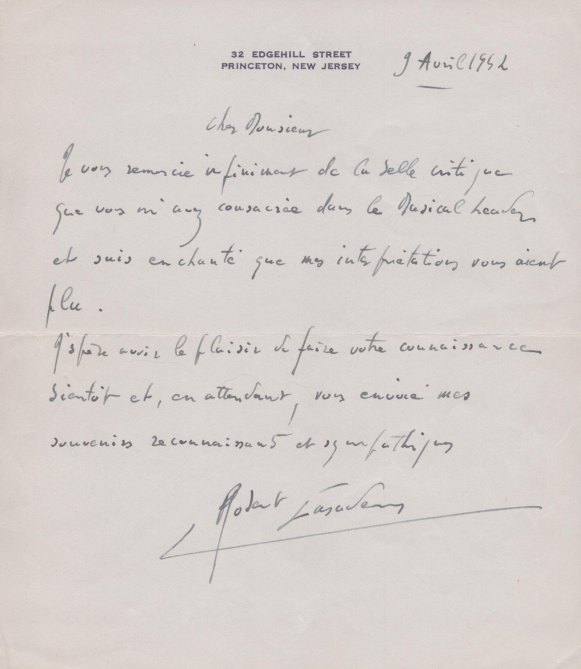 Casadesus, Robert - Autograph Letter Signed