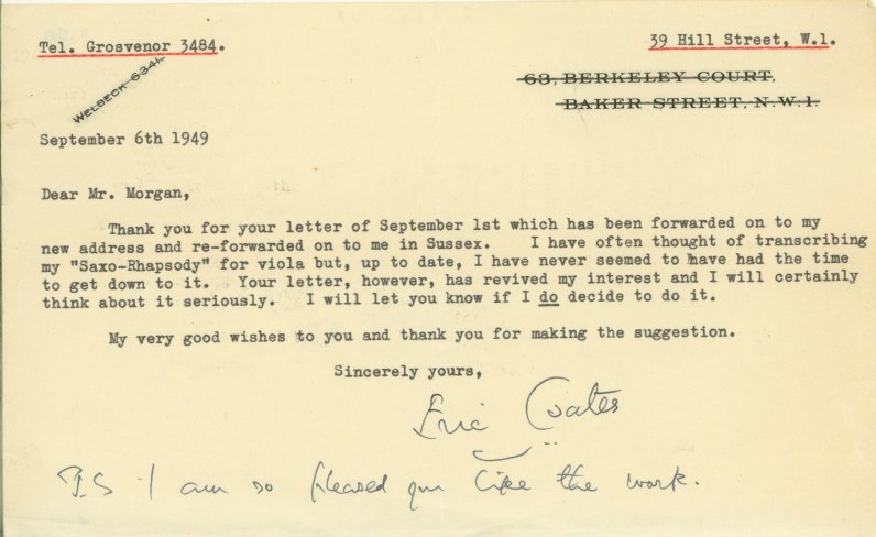 Coates, Eric - Typed Letter Signed