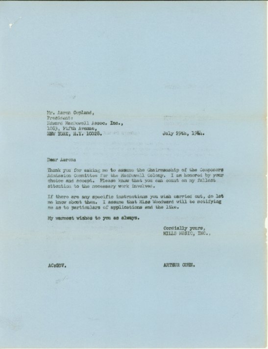 Copland, Aaron - Typed Letter Signed