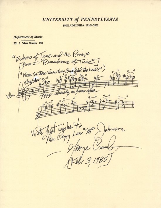 Crumb, George - Autograph Musical Quotation Signed