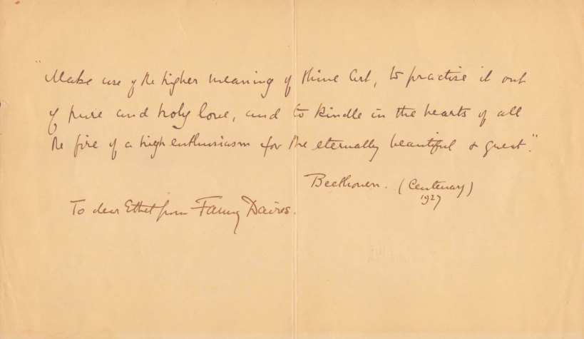 Davies, Fanny - Album Leaf Quoting Beethoven Signed