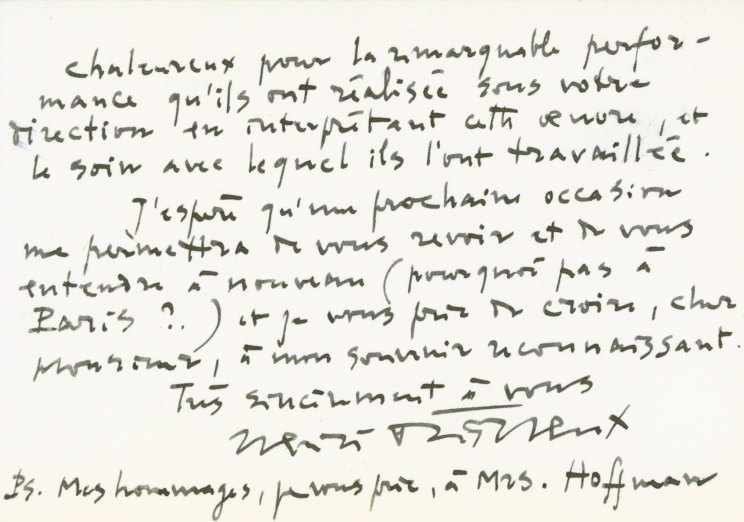 Dutilleux, Henri - Autograph Letter Signed