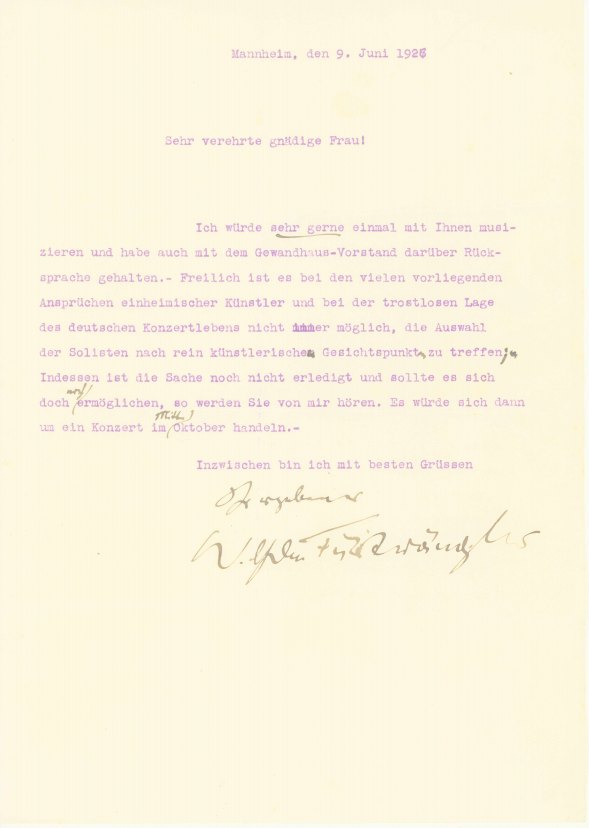 Furtwängler, Wilhelm - Typed Letter Signed