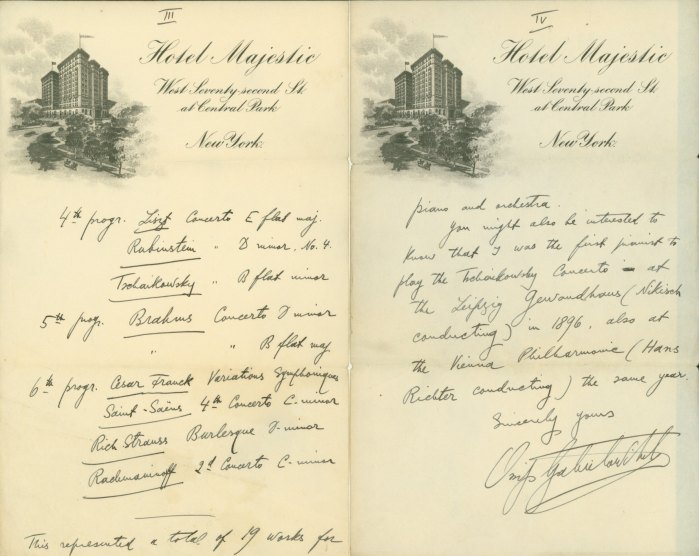 Gabrilowitsch, Ossip - Autograph Letter Signed