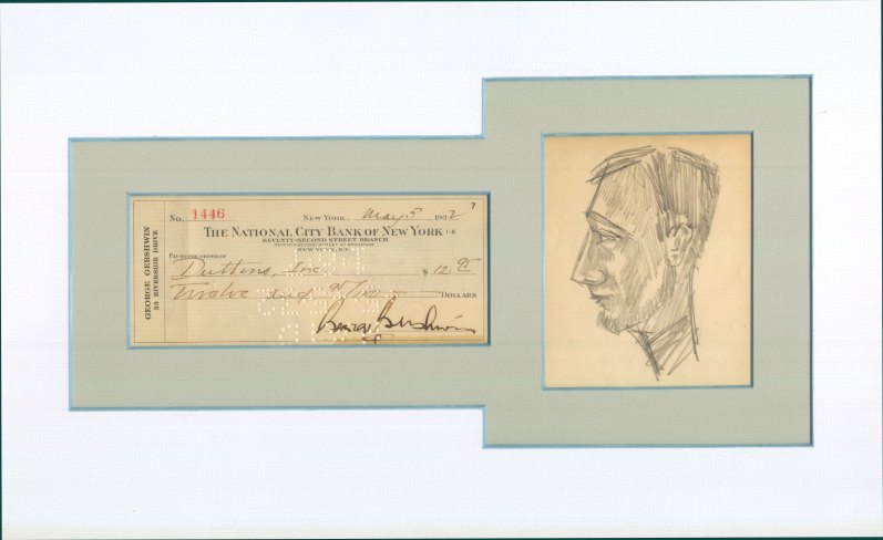 Gershwin, George - Ensemble with Autographed Check and Drawing