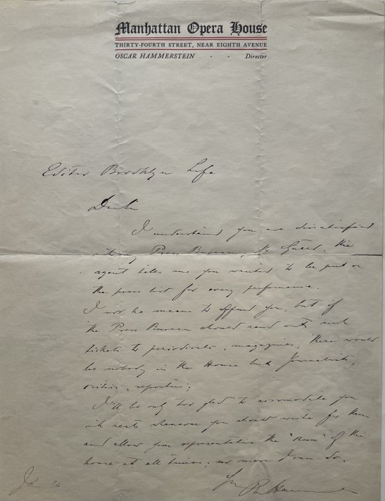 Hammerstein I, Oscar - Autograph Letter Signed