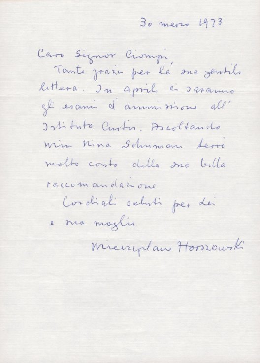 Horszowski, Mieczyslav - Autograph Letter Signed