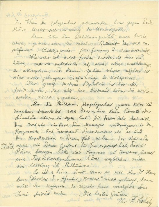 Kodály, Zoltán - Autograph Letter Signed