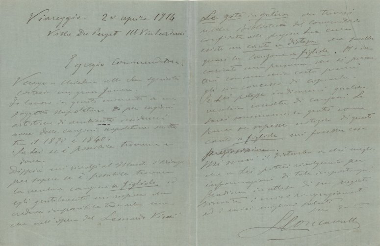 Leoncavallo, Ruggero - Autograph Letter Signed
