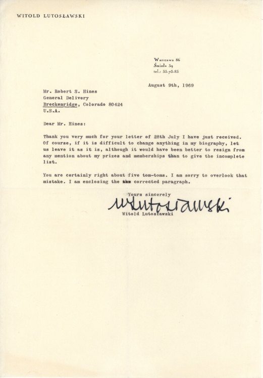 Lutoslawski, Witold - Typed Letter Signed