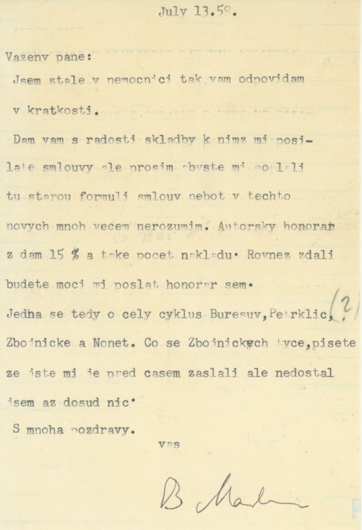 Martinu, Bohuslav - Typed Letter Signed