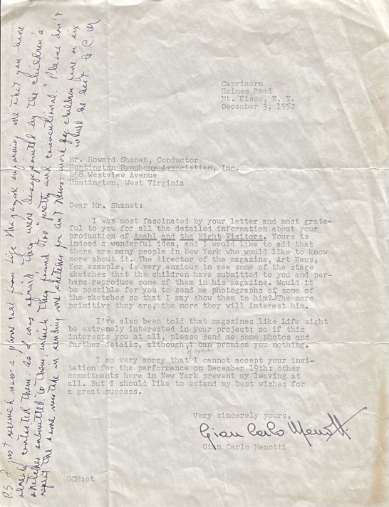 Menotti, Gian Carlo - Typed Letter Signed