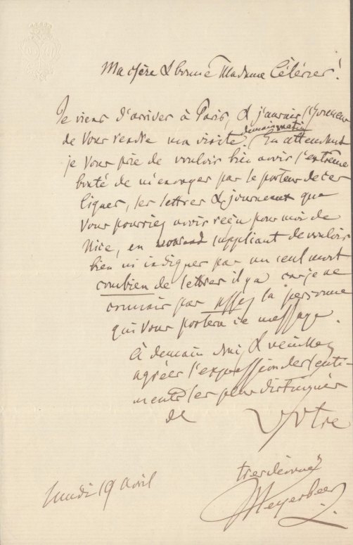 Meyerbeer, Giacomo - Autograph Letter Signed