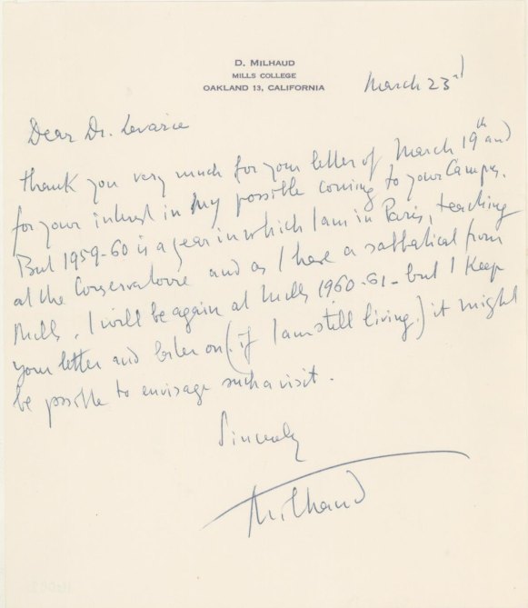 Milhaud, Darius - Autograph Letter Signed