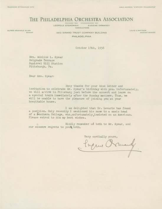 Ormandy, Eugene - Typed Letter Signed