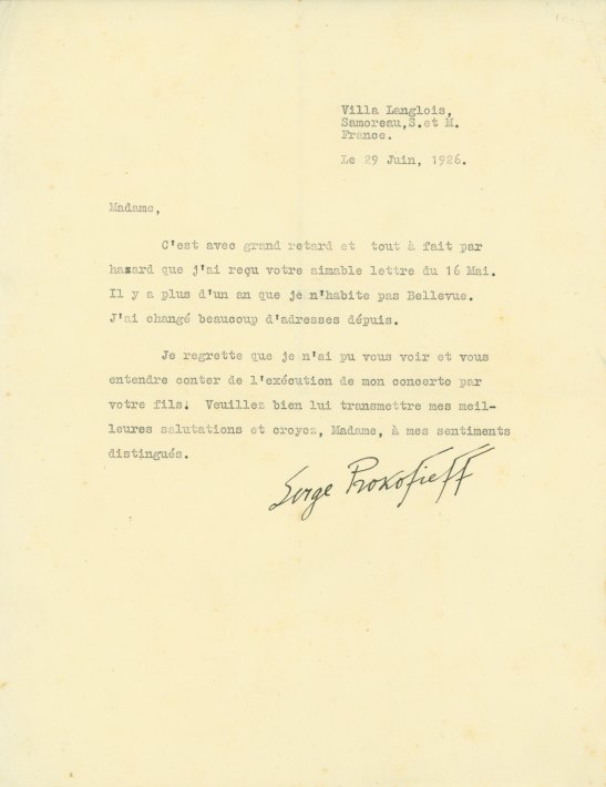 Prokofiev, Sergei - Typed Letter Signed