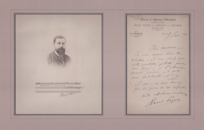 Pugno, Raoul - Matted Portrait and Autograph Letter Signed